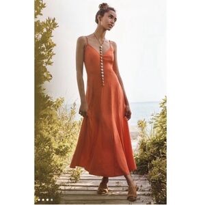 Anthropologie HD in Paris Sassafras Slip Maxi Dress Orange fall modal long strap